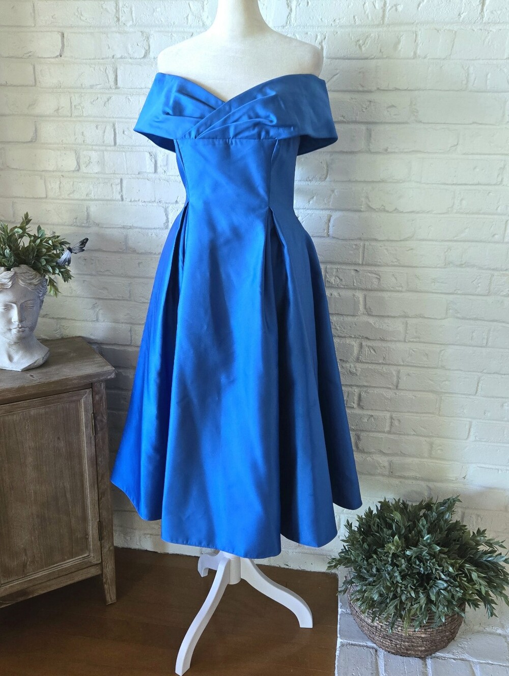 Adrianna Papell Off Shoulder Dress, Sky Blue, Pockets, Party, Wedding Guest, 6